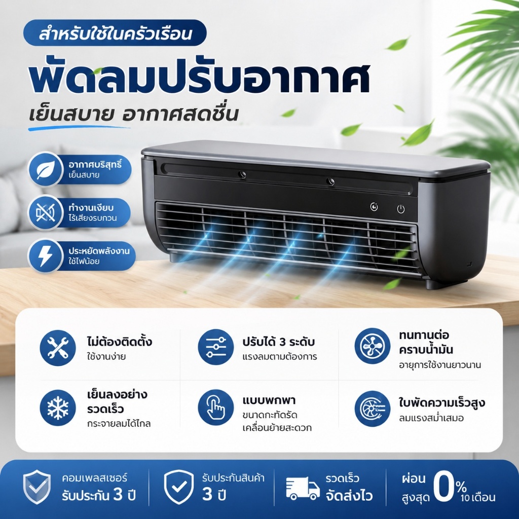 Edon พัดลมปรับอากาศ E868 เย็นไว 30 วินาที แบบแขวนผนัง Air Cooler Fan พัดลมไอเย็น พัดลมไอน้ำ สำหรับใช