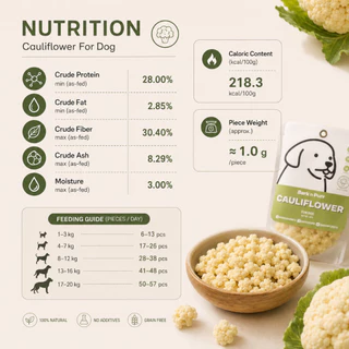 BarknPurr ขนมสุนัขฟรีซดราย ดอกกะหล่ำ Freeze-Dried Cauliflower Dog Treat & Topper Human Grade 26g