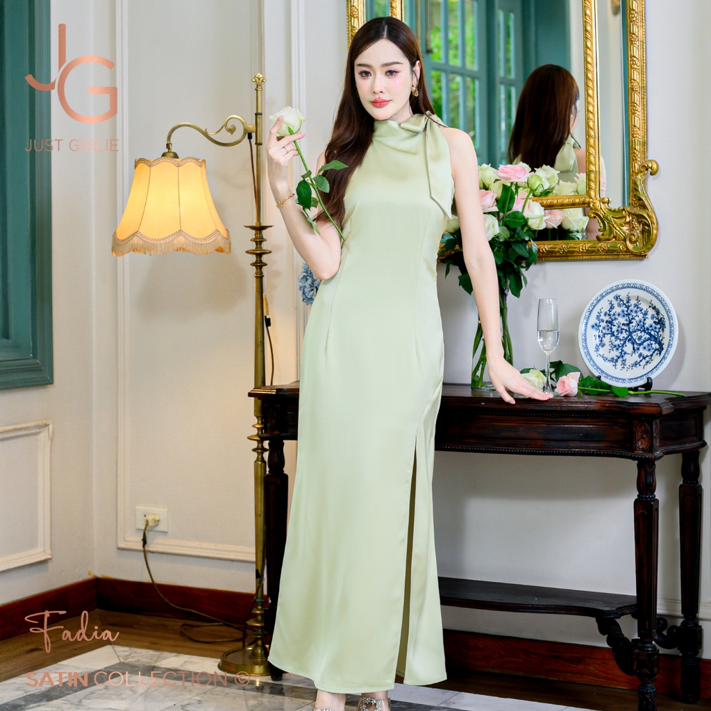 เดรสออกงานสีเขียวพาสเทล เดรสออกงานทรงสวย ลุคผู้ดี ดูแพง ช่วยพรางหุ่น แฟชั่นผู้หญิง ชุดลูกไม้ ถูกสวยพร้อมส่ง S M L XL 2XL
