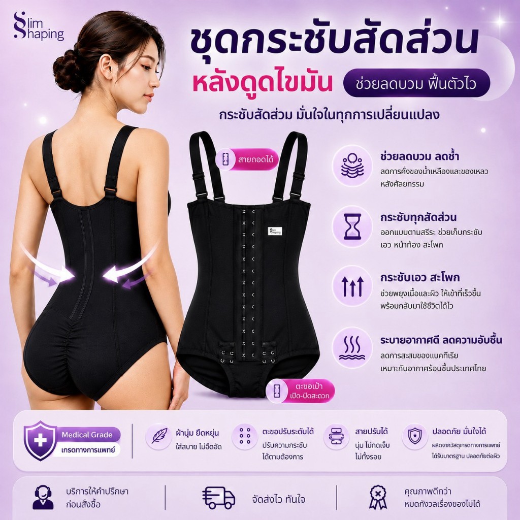 (พร้อมส่ง) ชุดกระชับหลังดูดไขมัน ผ่าตัดหน้าท้องใส่ได้ กระชับพุง เอว ดูดไขมัน เกรดทางการแพทย์ ถอดสายได้