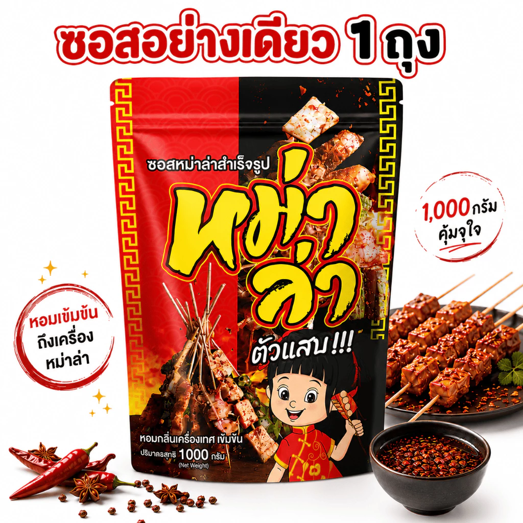 ซอสหม่าล่า ตัวแสบ (ซอสอย่างเดียว1000g+ชุดประถม) สูตรเผ็ดชา หอมเครื่องเทศ ใช้ได้ทันที