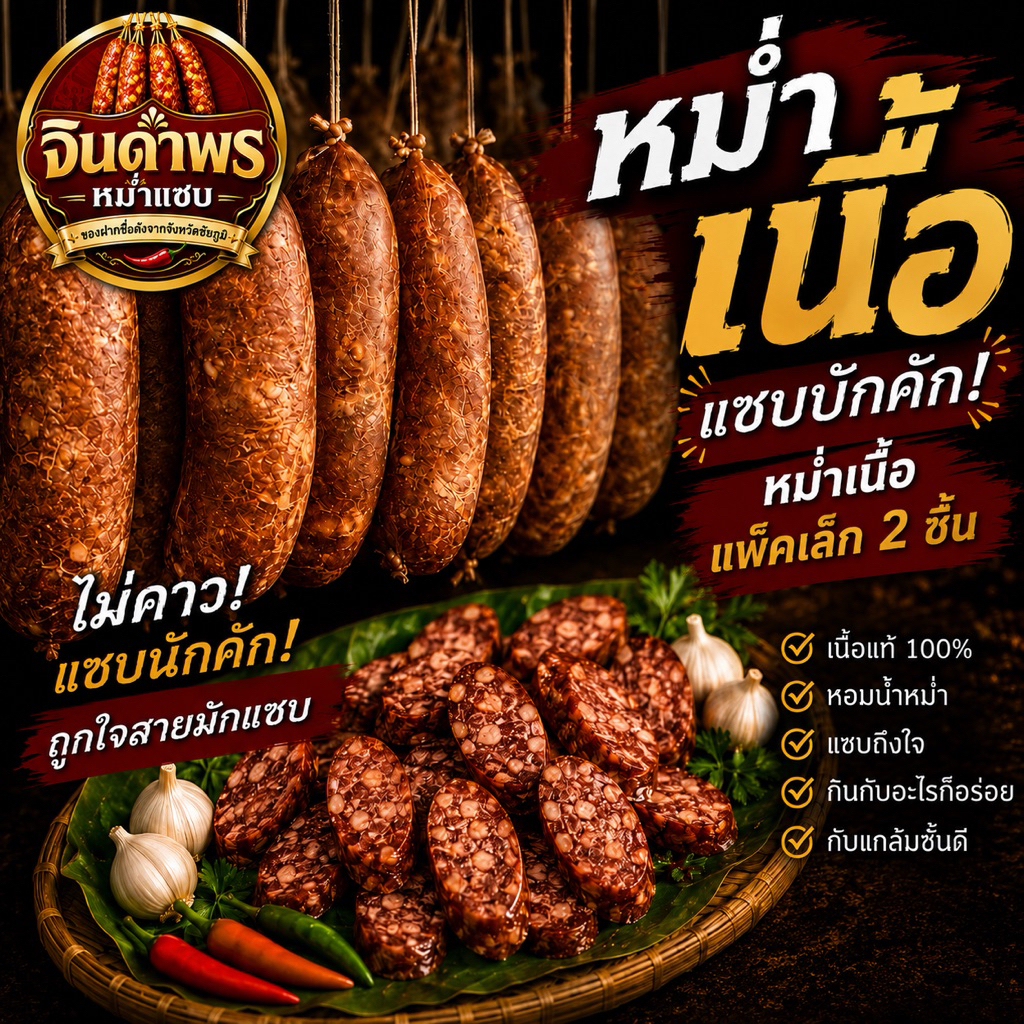 หม่ำเนื้อ 2 ชิ้น ตลาดหม่ำช่องสามหมอ ของฝากจังหวัดชัยภูมิ