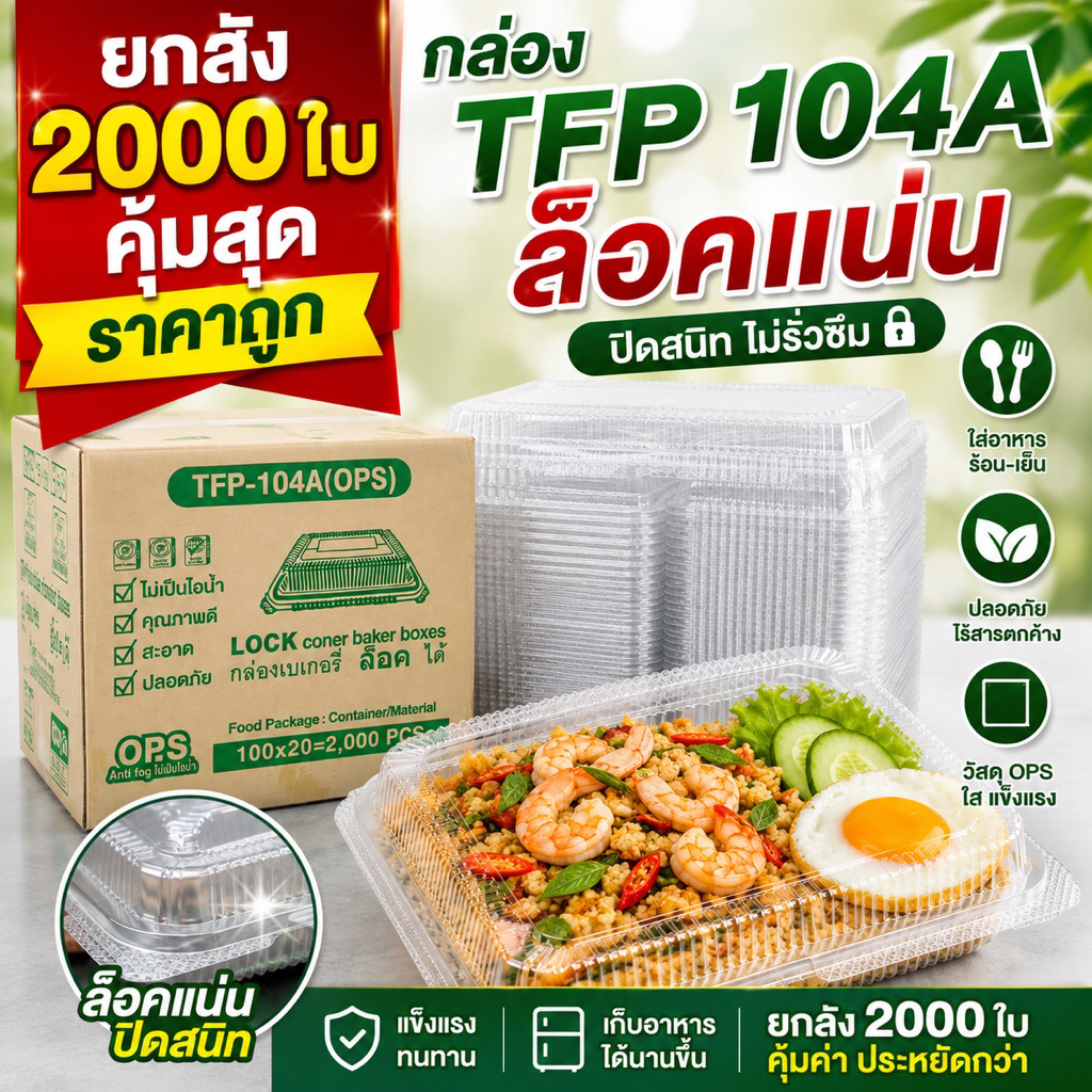 ยกลัง 2000 ใบ กล่องพลาสติกใส่อาหาร OPS รุ่น TFP-104A