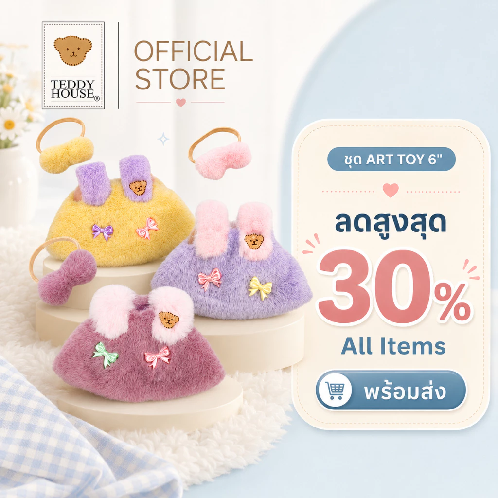 Teddy House : ชุดเสื้อผ้า Fluffy Love ชุดตุ๊กตา ขนาด 6 นิ้ว ตกแต่งตุ๊กตาน่ารัก ของขวัญ สุดคิ้วท์ ชุดเสื้อผ้าจิ๋ว