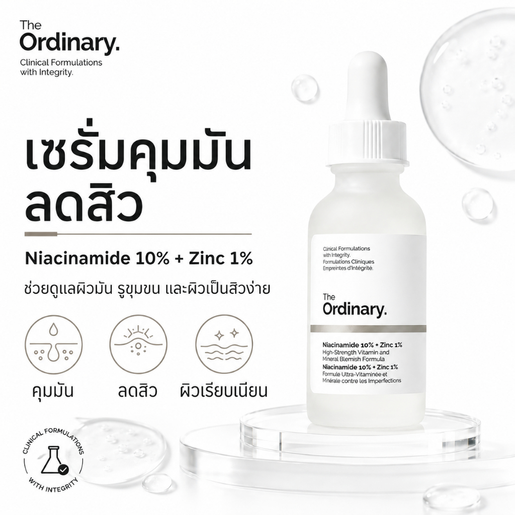 The Ordinary Niacinamide 10% + Zinc 1% เซรั่มบำรุงผิวมัน สิว รูขุมขนกว้าง ผิวหมองคล้ำ 30ml ของแท้