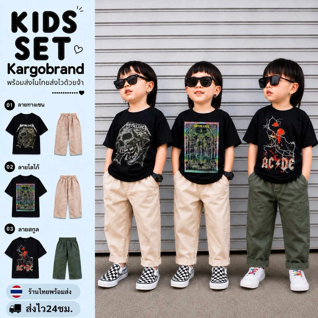 พร้อมส่ง เซ็ทวินเทจเด็กเสื้อพร้อมกางเกงขายาว