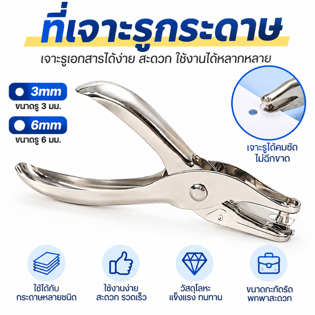 Luna Home ที่เจาะกระดาษ 3mm และ 6mm ช้งานสะดวก อุปกรณ์เครื่องเขียน