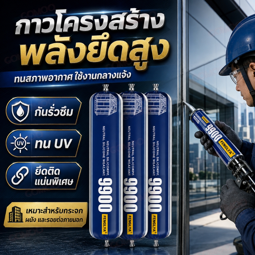 9900 กาวโครงสร้างซิลิโคน กาวติดเหล็ก สูตรกลางกลิ่นอ่อน กันน้ำและทน UV สำหรับงานก่อสร้าง กระจก โลหะและพีวีซี