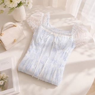 DR0629 LABELLE รุ่น ’Bloomelle Dress เดรสสั้นสีฟ้าน่ารัก