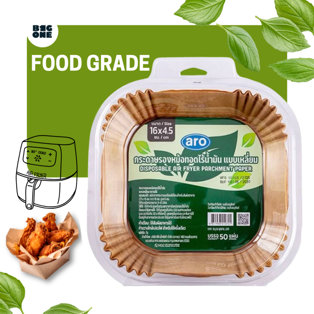 ###ของสมนาคุณ### Aro กระดาษรองหม้อทอดแบบเหลี่ยม Food Grade ขนาด16cm x 4.5cm x 50 แผ่น