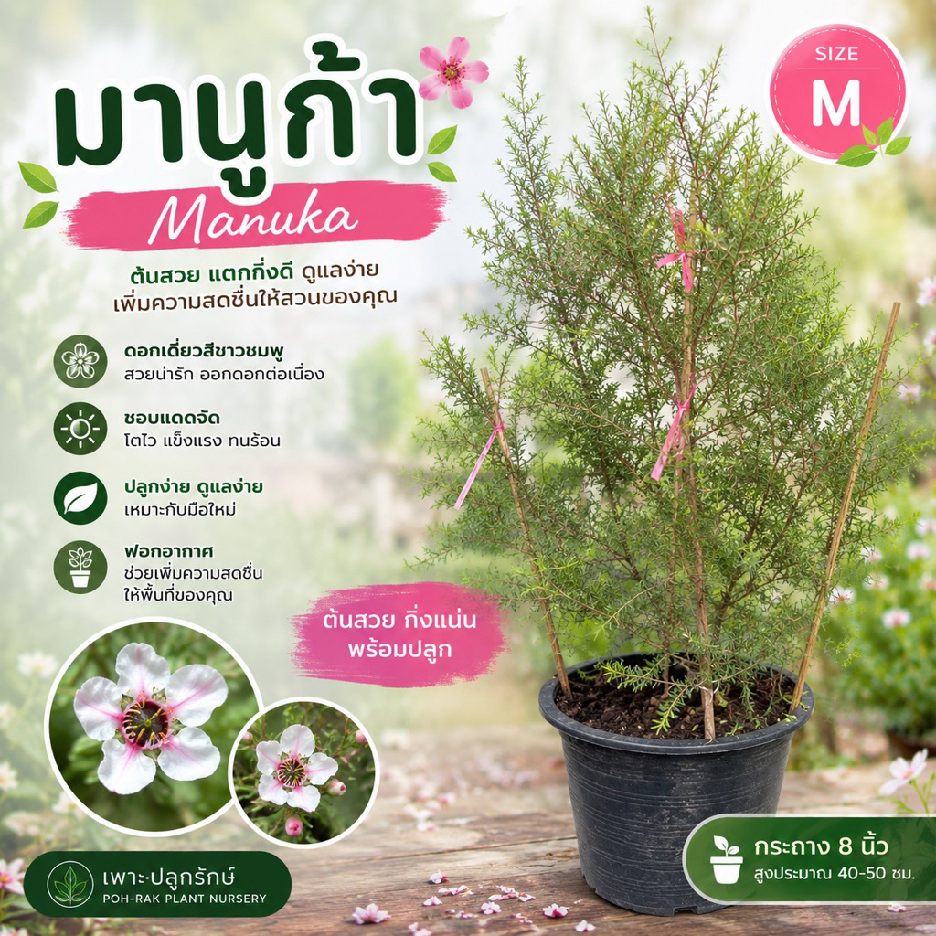 ต้นมานูก้า #ดอกสีขาวอมชมพู #ดอกชมพูซ้อน Manuka/Tea Tree F36