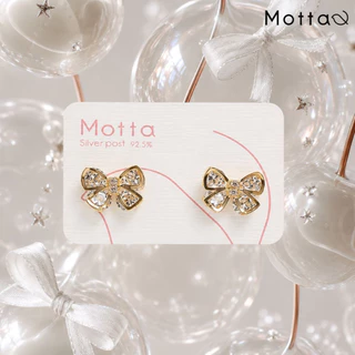 Motta Earring ต่างหูติดหูชุบทองคำขาว ดีไซน์งานโบว์เพชรเล่นแสงสะดุดตา