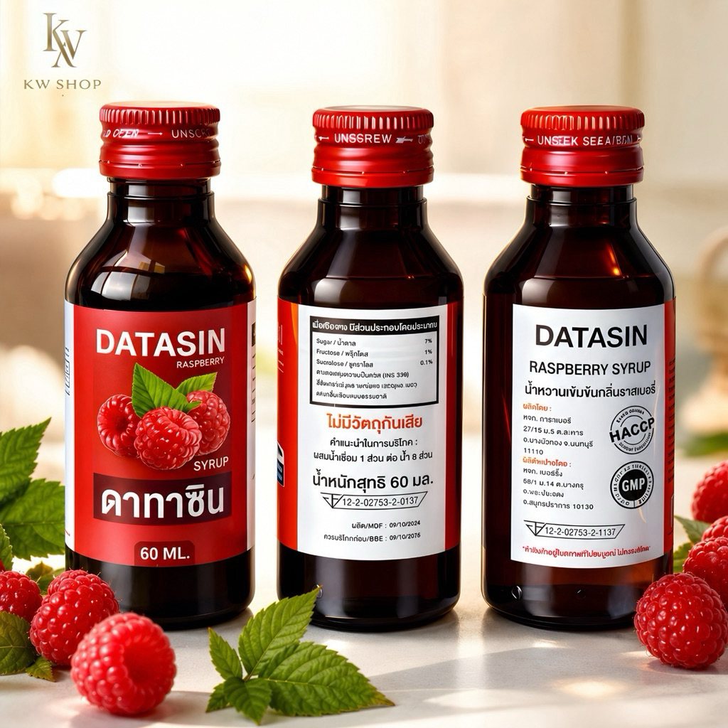(3ขวด) DATASIN ฝาแดงแท้ น้ำหวานเข้มข้น แต่งกลิ่นราสเบอร์รี่ 60ml พร้อมส่งจากไทย