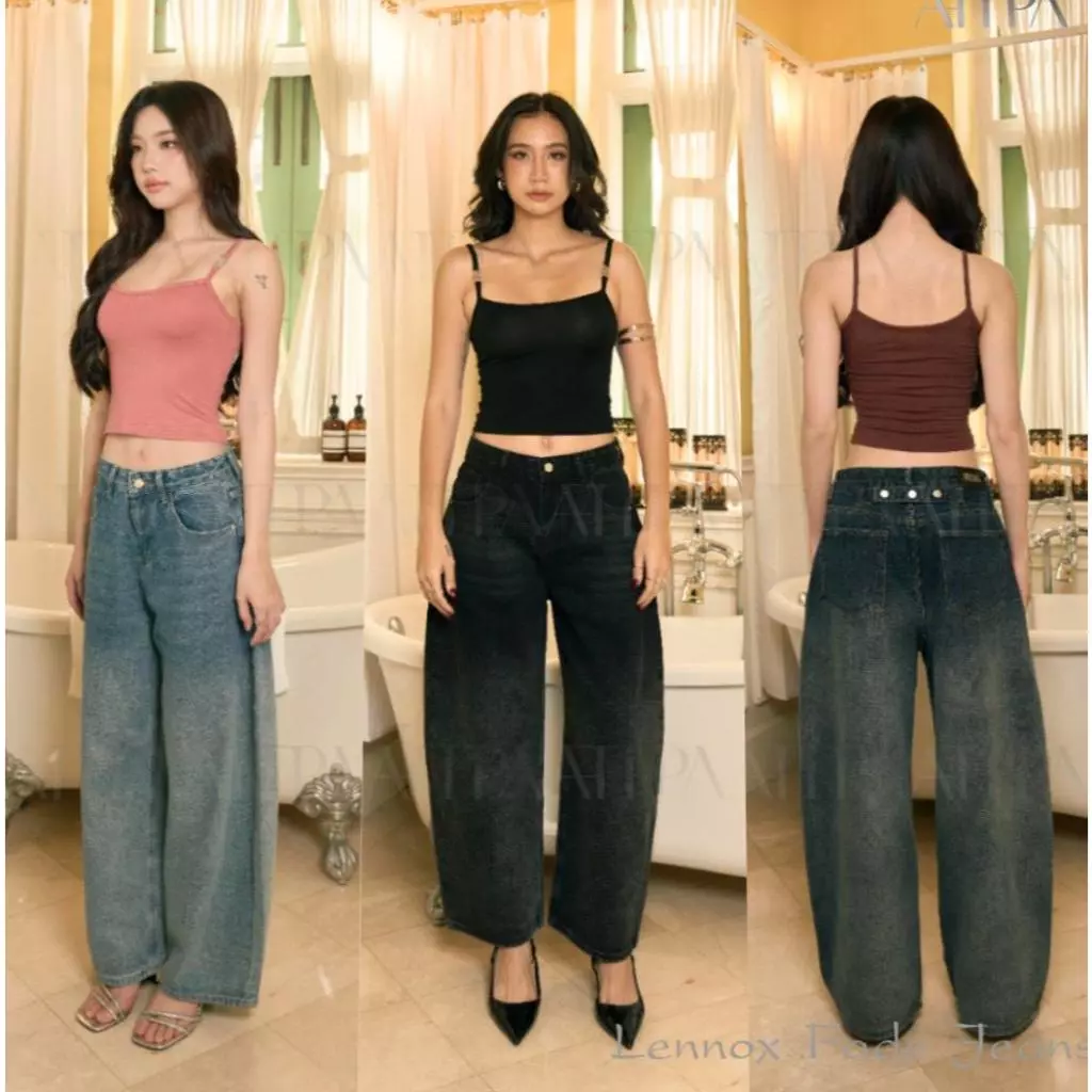 Atipashop - Lennon Fade Jeans (#AA6020) | กางเกงยีนส์ขายาว เฟดไล่สี ทรง mini barrel