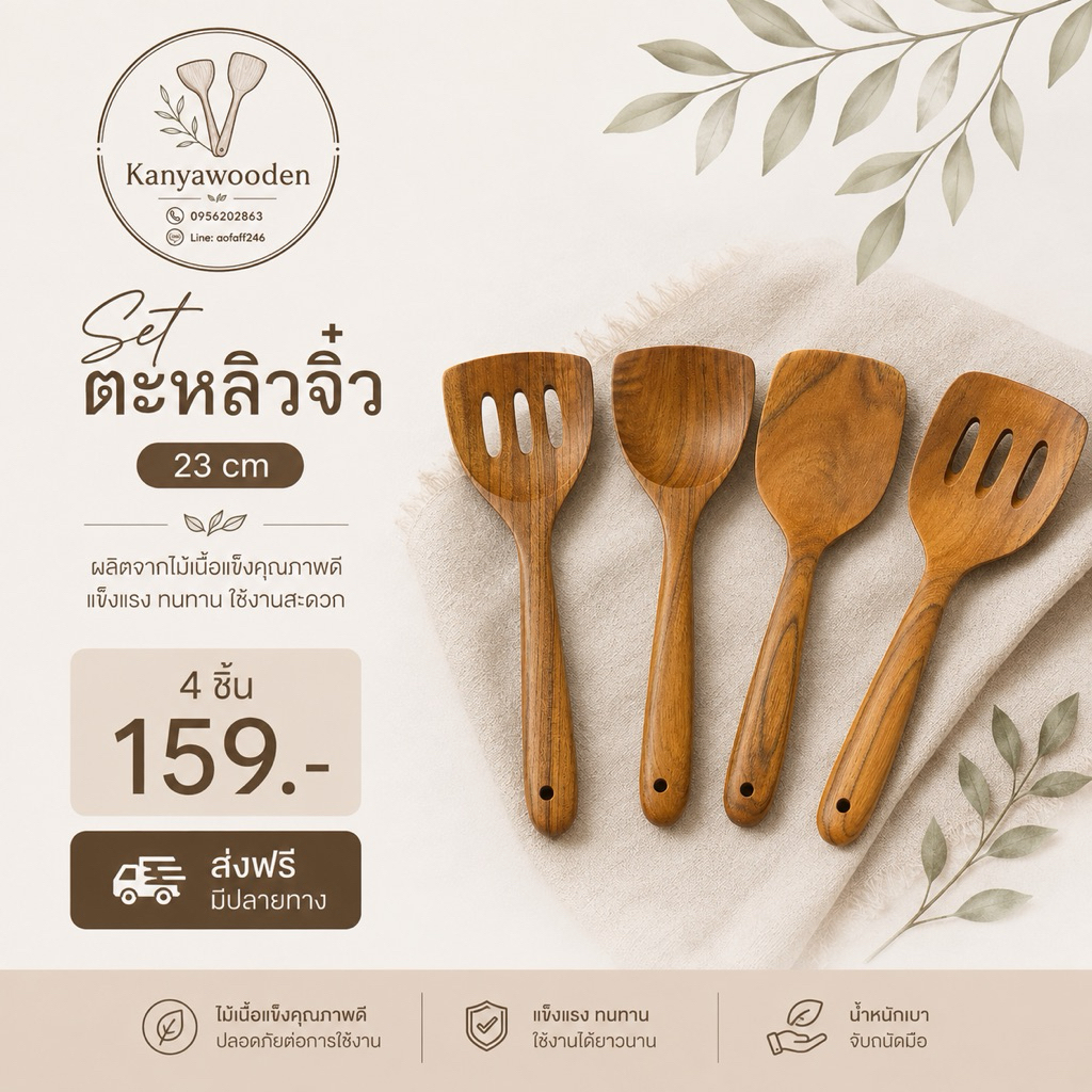 ตะหลิวจิ๋วset4ชิ้นไม้สักทอง