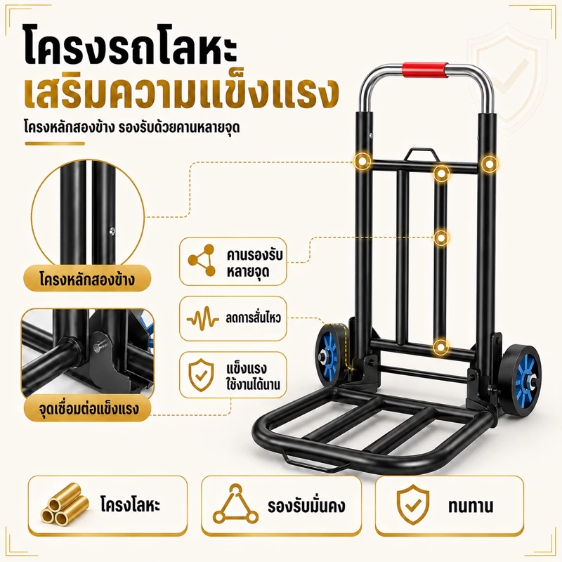 รถเข็น รถเข็นของ 2ล้อ พับได้ ยืดได้ รับน้ำหนัก 300KG ได้มาก พกพาสะดวก ล้อ PU/ล้อยาง thumbnail 8