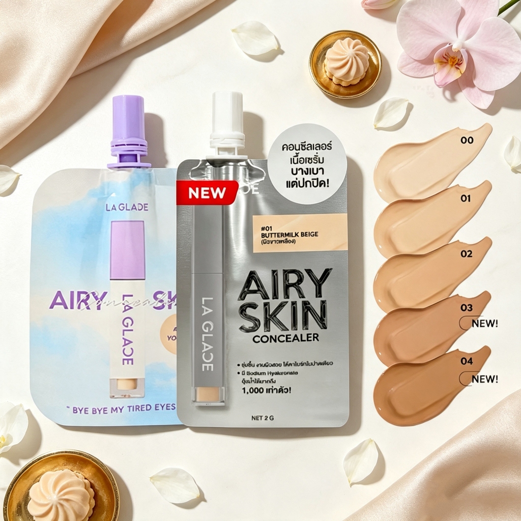 LA GLACE Airy Concealer Mini 2g คอนซีลเลอร์เนื้อเซรั่มนุ่มละมุน บางเบาไม่เป็นคราบ ปกปิดเรียบเนียน พกง่าย