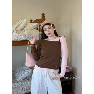 LindaaPlus-- เสื้อแขนยาวแต่งเลเยอร์ “𝐒𝐨𝐟𝐭 𝐜𝐫𝐞𝐚𝐦“🎀💖 สายเดี่ยวสลับข้างเลเยอร์ 2 สี งาน 2 ชิ้นแยกได้ นะคะ เย็บอะไหล่เอว