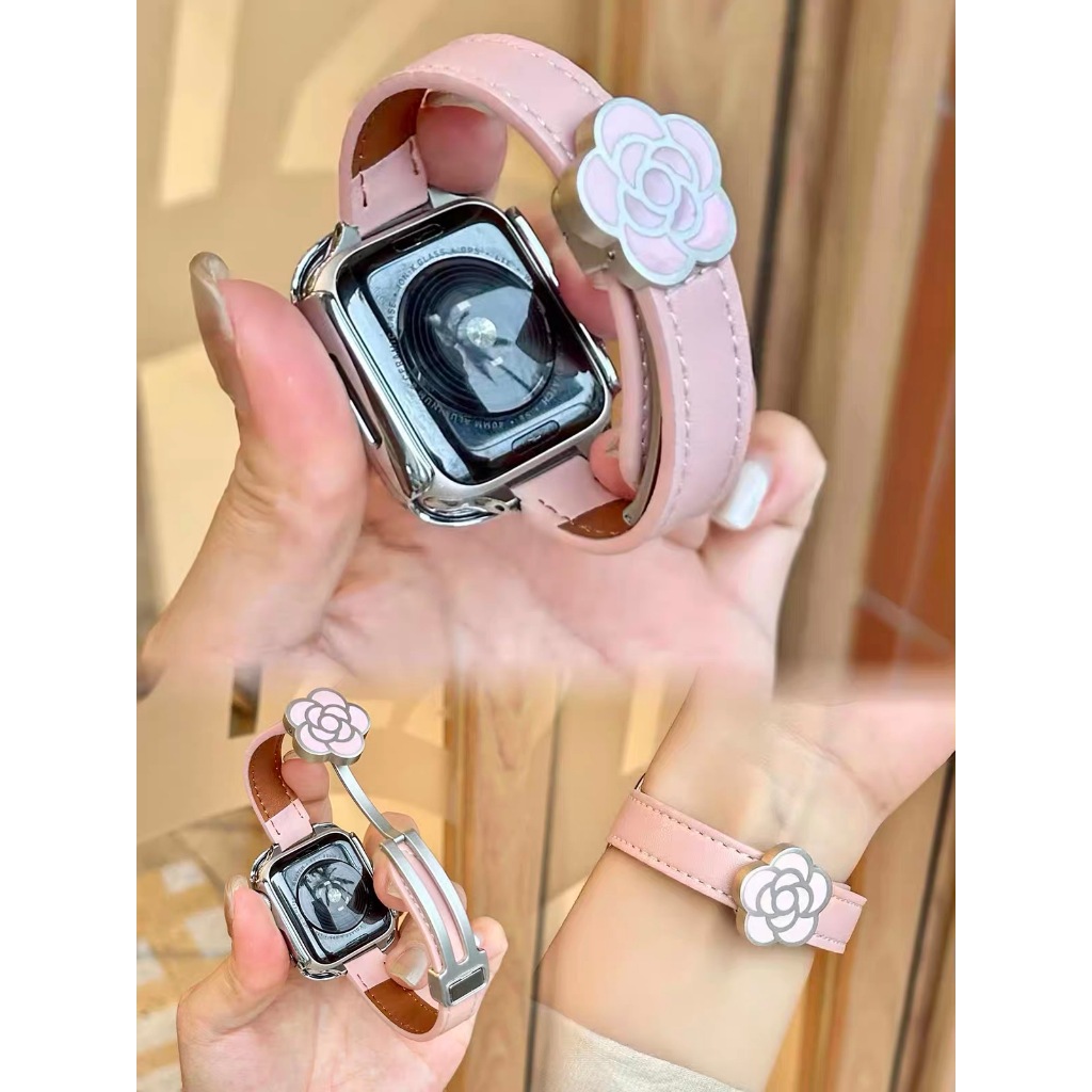 พร้อมส่ง สายนาฬิกาหนังเส้นเล็ก มาพร้อมล็อค ดอก CN ใส่สบาย ใช้ได้กับ 11 10 9 8 7 6 5 4 3 2 1 SE Ultra