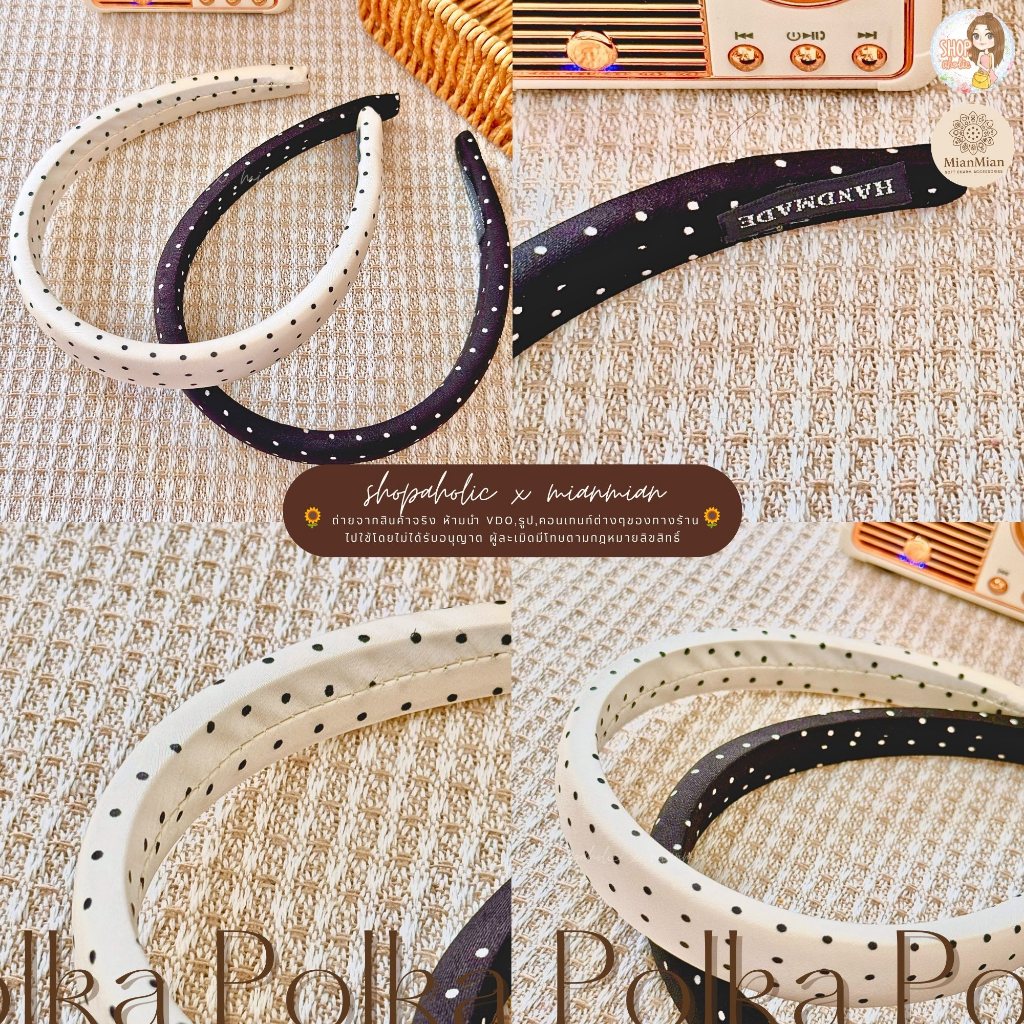 Mianmian ที่คาดผม Headband ลายจุดซาติน ผ้าลื่น เงา ตรงปก ขนาดกลาง ฟองน้ำหนา 0.5 ซม.มีส่งทันที