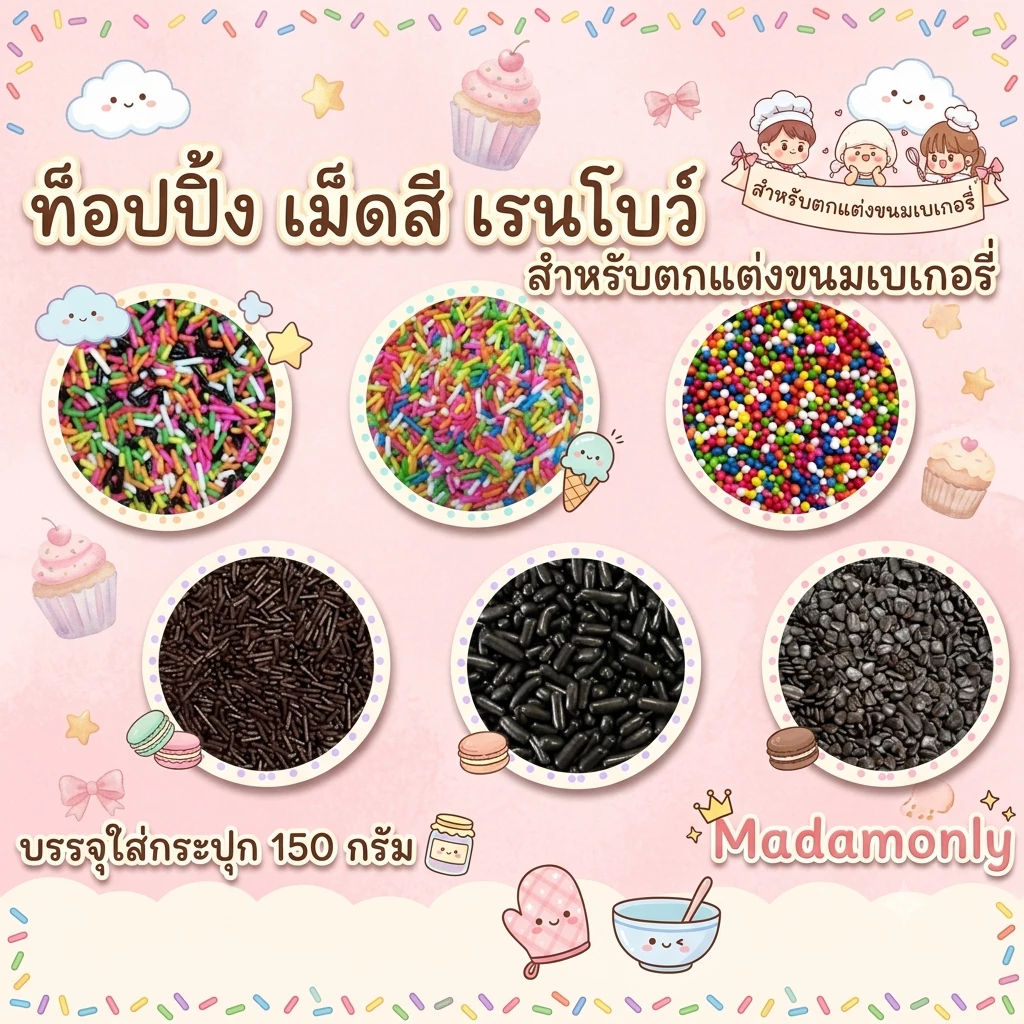 ท็อปปิ้ง เม็ดสี ช็อกโกแลต แต่งหน้าเค้ก ขนม น้ำปั่น บรรจุ150 กรัม