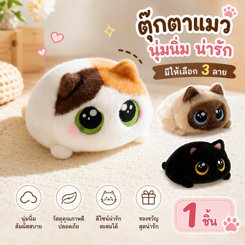 COD 15CM ตุ๊กตาแมว แมวน่ารักของเล่นตุ๊กตา แมวตาโต นุ่มนิ่ม ของขวัญวันเกิดผู้หญิง