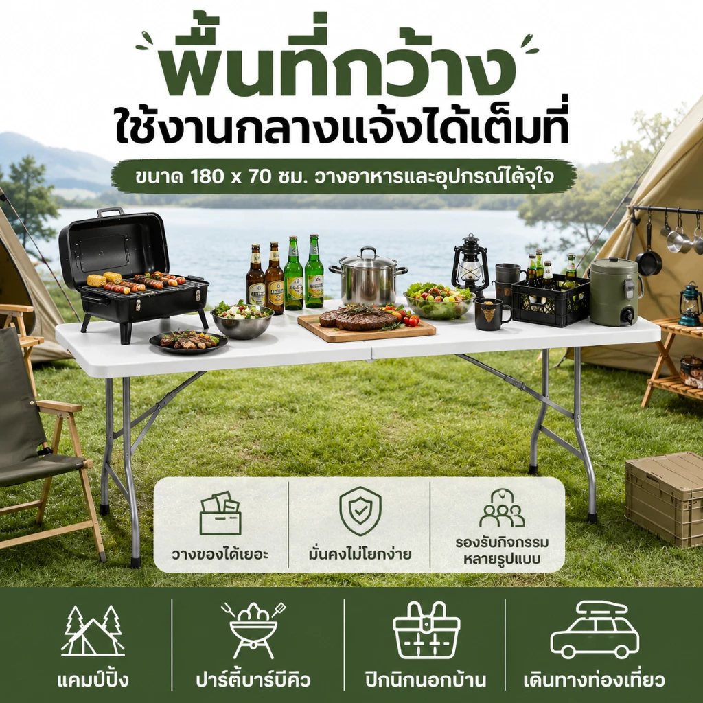 KATIFIA โต๊ะพับได้ โต๊ะแคมป์ปิ้ง 180cm รับน้ำหนักได้800กก โต๊ะปิกนิคพับได้ Outdoor table thumbnail 6