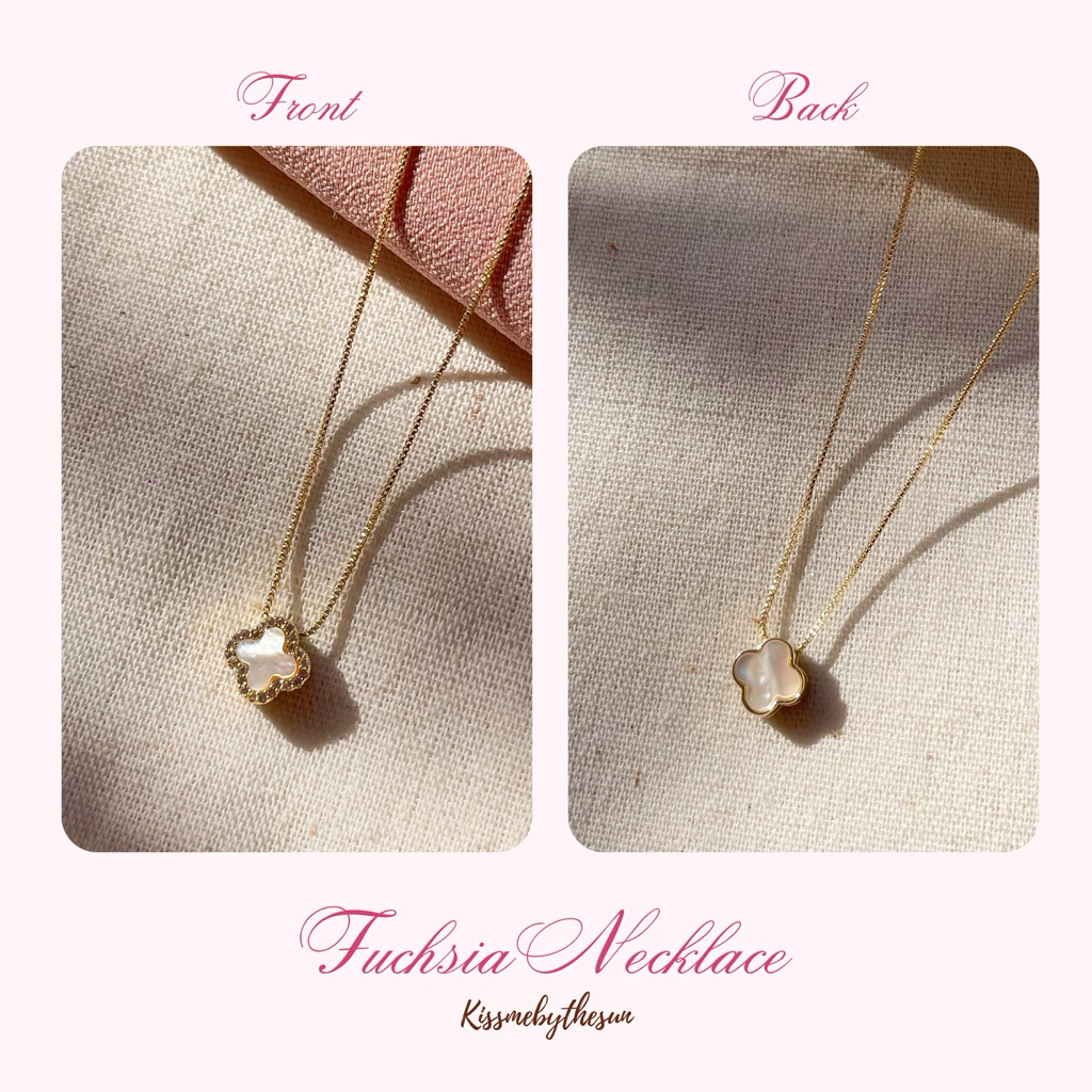 Kissmebythesun - Fuchsia Necklace | สร้อยคอจี้ดอกไม้ 2 in 1 ใส่ได้ 2 ด้าน ชุบทองคำขาว 14k