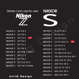 สติกเกอร์แต่งฝาเลนส์ Nikon Z Nikkor S-Line บอกรุ่นเลนส์ ระยะ ค่าF แปะฝาหน้าหลังเลนส์ ฮูด