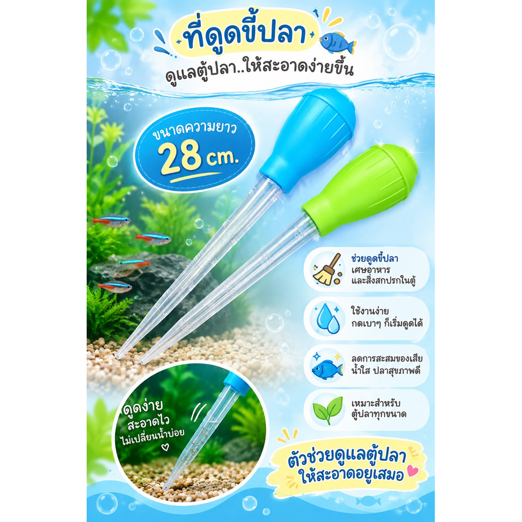 ที่ดูดขี้ปลา 28 ซม. ดูดตะกอนตู้ปลา ทำความสะอาดตู้ปลา ใช้งานง่าย