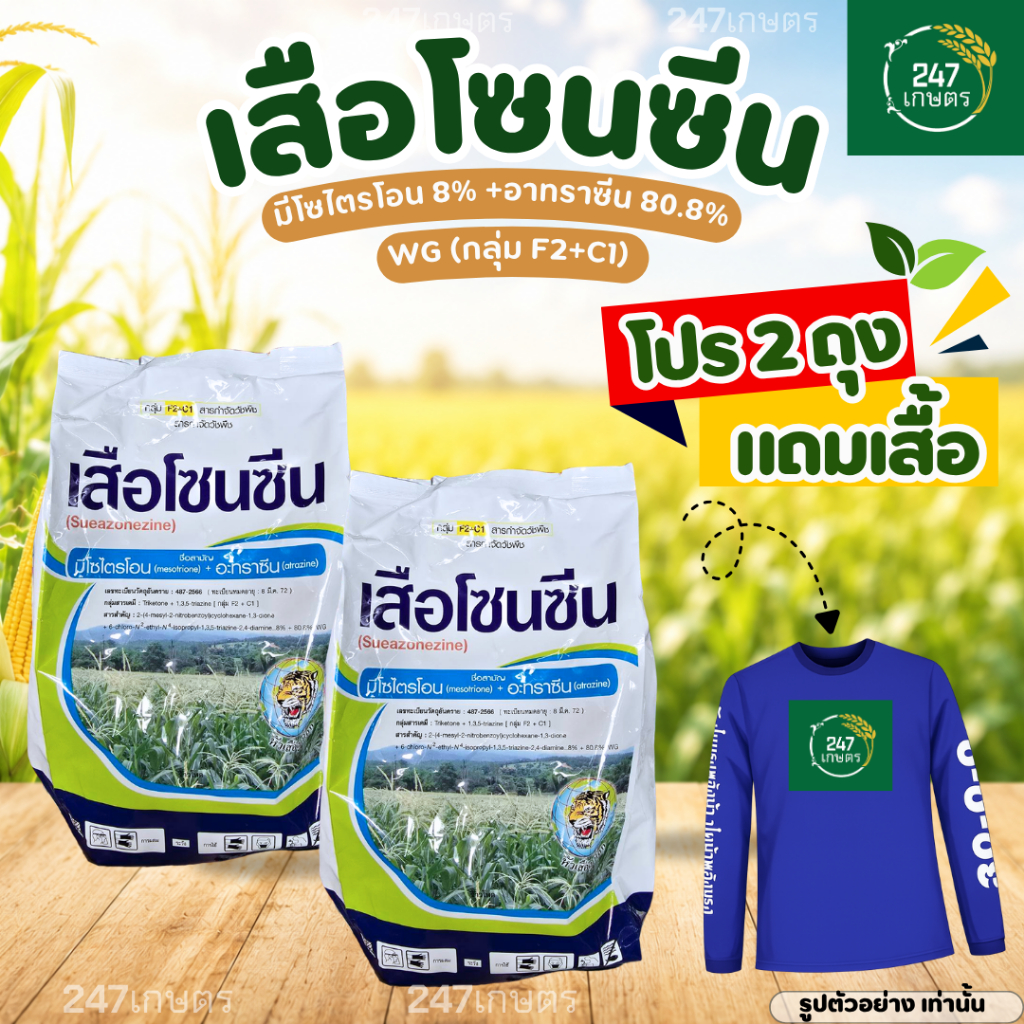เสือโซนซีน 1 กก.มีโซไตรโอน 8%+อะทราซีน 80.8% สูตรเม็ดแรงกว่า3เท่า กำจัดวัชพืชในไร่อ้อย ข้าวโพด