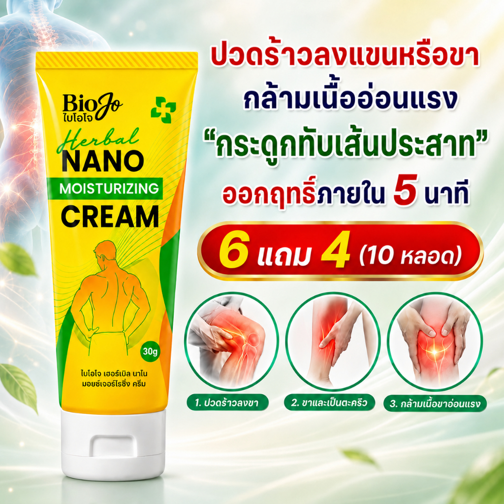 BIOJO ยานวดสมุนไพร สูตรนาโน [6 แถม 4] ลดปวด ลดบวม ลดอักเสบ กล้ามเนื้ออ่อนแรง