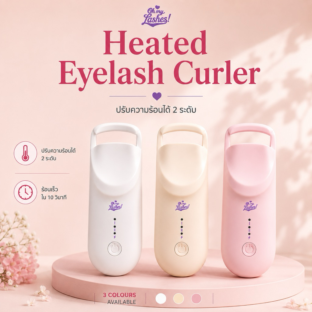 ที่ดัดขนตาไฟฟ้า ปรับอุณหภูมิได้ Oh My Lashes! - Heated Eyelash Curler ใช้ง่าย มี 3 สีให้เลือก White/Apricot/Pink