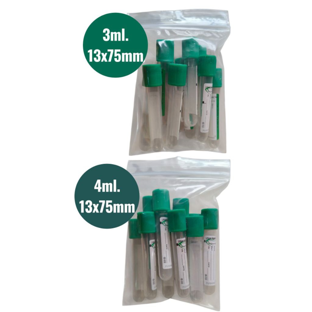 *10หลอด 3มล.* หลอดเก็บตัวอย่าง ฝาสีเขียว LITHIUM HEPARIN 3.0 และ 4.0 มล.