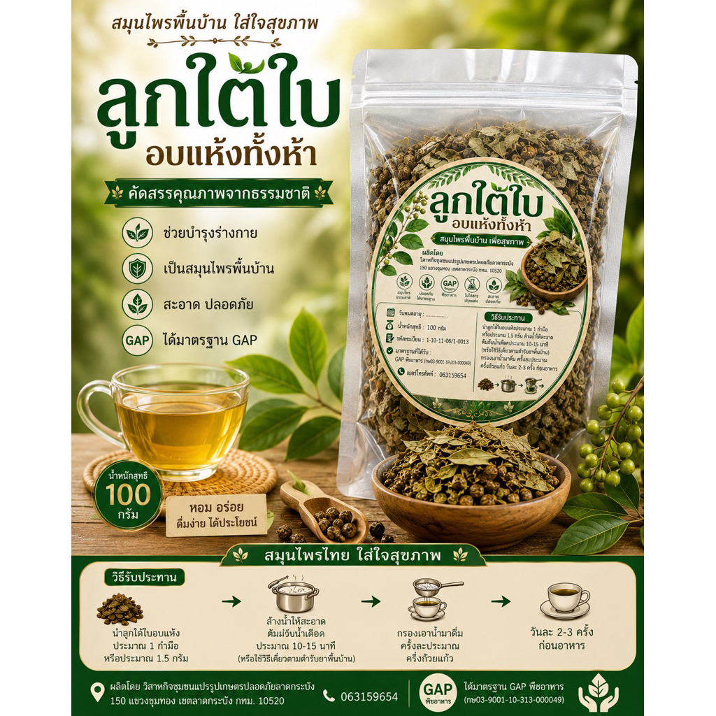 ลูกใต้ใบอบแห้งทั้งห้า ลูกใต้ใบ ปลอดสารพิษ 100 กรัม