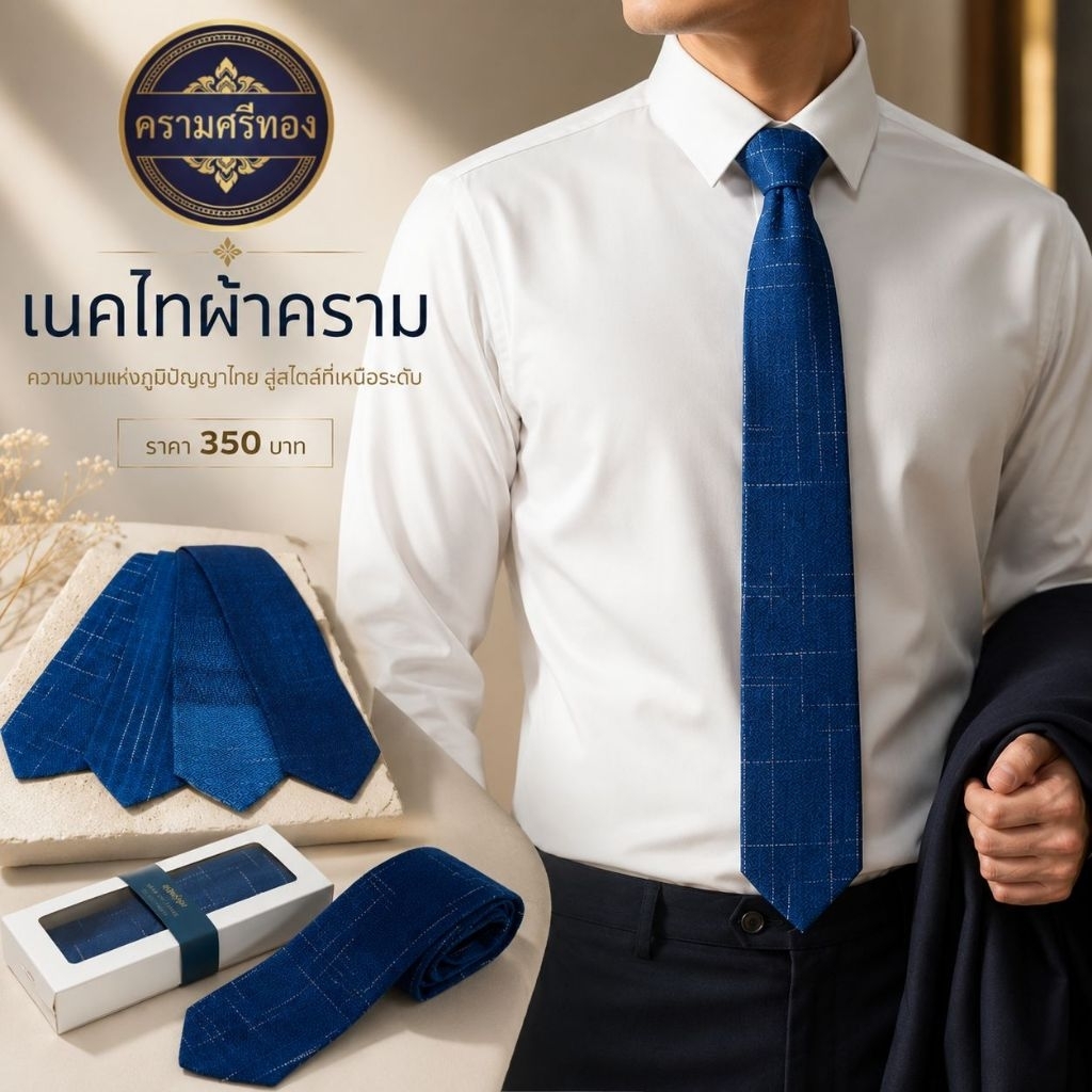 เนคไทผ้าครามงานทอมือ100%