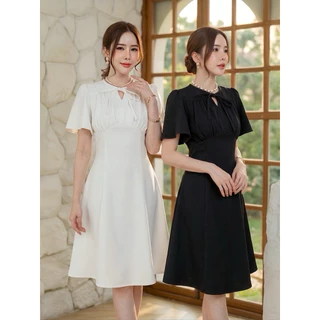 [พร้อมส่ง]Beauty dress เดรสออกงานดีเทลคอผูกโบว์ ป้าย VERA ชุดไปงานแต่ง ชุดไปคาเฟ่ by Lamoon apparel