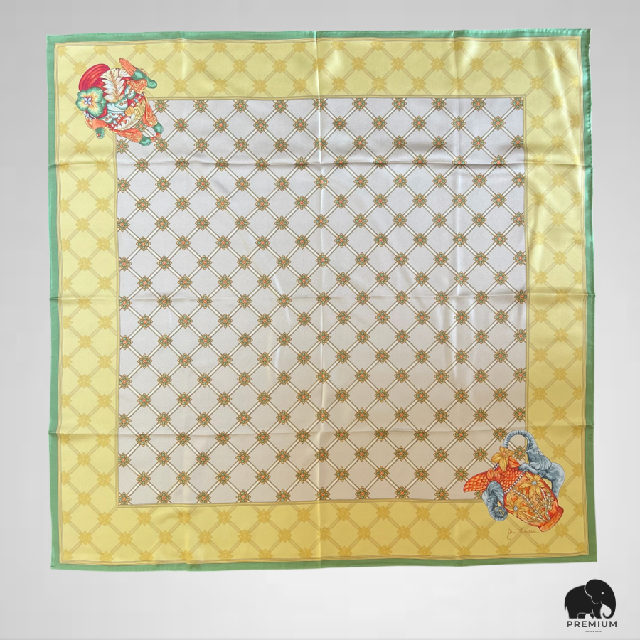 ผ้าพันคอผ้าไหม จิม ทอมป์สัน Silk scarf 33"x33" Jim Thompson ลายกราฟฟิกช้าง P08
