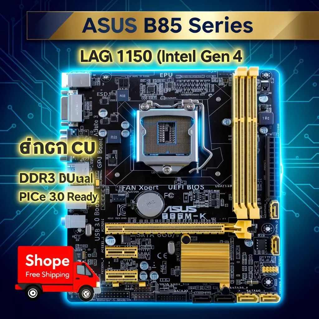 ASUS B85M Series Mainboard (K/F/PLUS) LGA1150 DDR3 Micro-ATX VGA HDMI (สภาพใหม่ 100%)