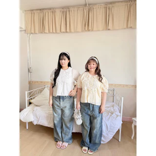 Chubbygirlbkk-Alice ribbon top₊˚⊹ᰔเสื้อเชิ้ตคอบัว แต่งริ้บบิ้น ผ้าคอตตอนฉลุ ผ้านุ่ม ใส่าบาย สาวอวบ