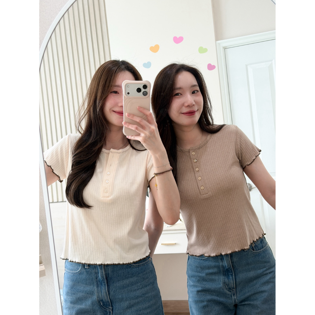 เสื้อคอกลม ’แขนสั้น‘โอริมชายฉลุติดกระดุม