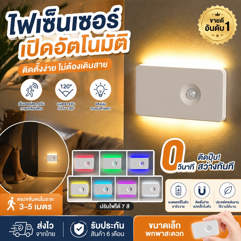 ไฟบันไดชาร์จไฟได้ LED สีขาวอบอุ่น แบบแม่เหล็ก ติดตั้งง่าย รองรับระบบสัมผัสและเซนเซอร์จับความเคลื่อนไหว เหมาะติดตั้งห้องโ