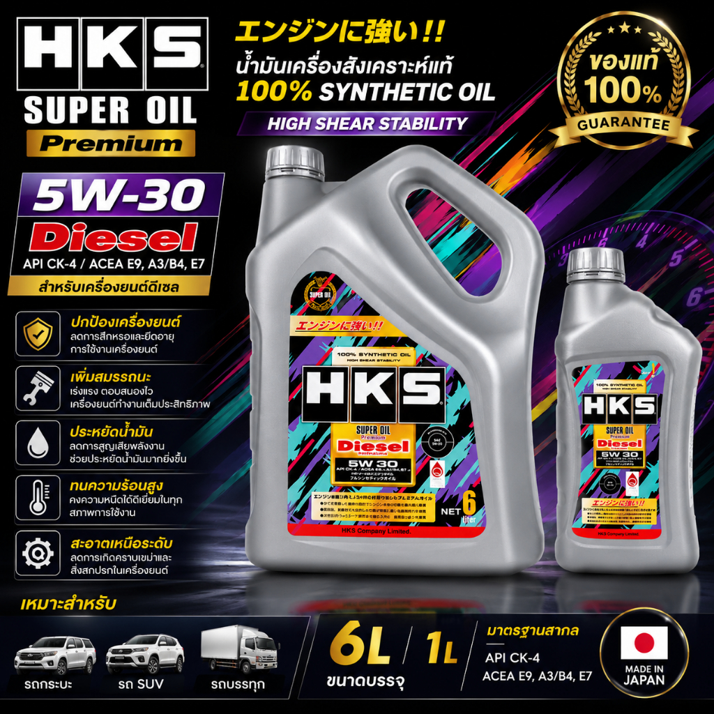 น้ำมันเครื่อง SUPER  OIL  DIESEL  5W30  CK4 HKS 6+1L  [55425780] ( 1 แกลลอน )