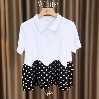 POI Polka Dot เสื้อยืดผ้าร่องแต่งระบายลายจุด T024G7