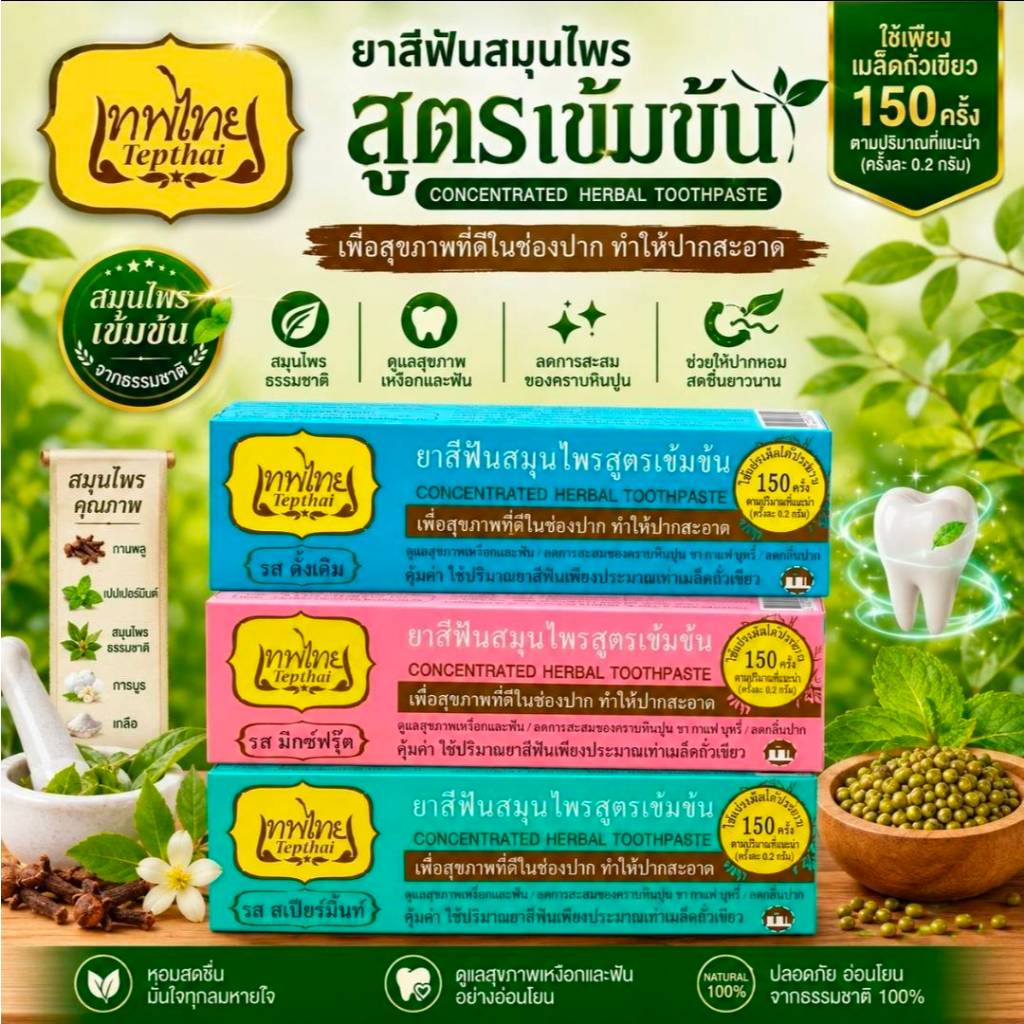 ยาสีฟันเทพไทย สูตรสมุนไพรเข้มข้น 70กรัม