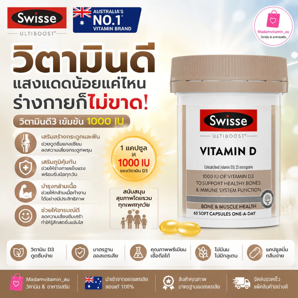 Swisse Vitamin D 60-250 Capsules จากออสเตรเลีย
