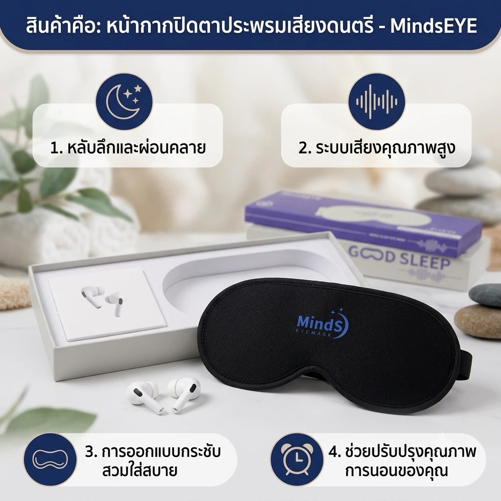 #ไม่รับเคลมทุกกรณี# ชุดผ้าปิดตานอน Minds พร้อมหูฟัง TWS ช่วยบังแสง ฟังเพลงผ่อนคลาย นอนสบาย เหมาะทั้งอยู่บ้านและเดินทาง
