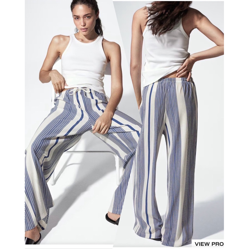 H…M Wide stripe trousers กางเกงผ้าลายทาง เอวยืด ผ้านุ่มมาก