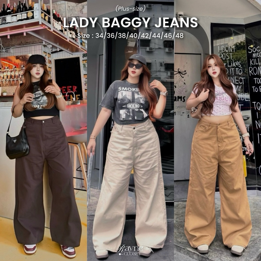 LADY BAGGY JEANS - กางเกงยีนส์ขากระบอกใหญ่ทรง Baggy ไซส์ใหญ่ (เอว34-48“)