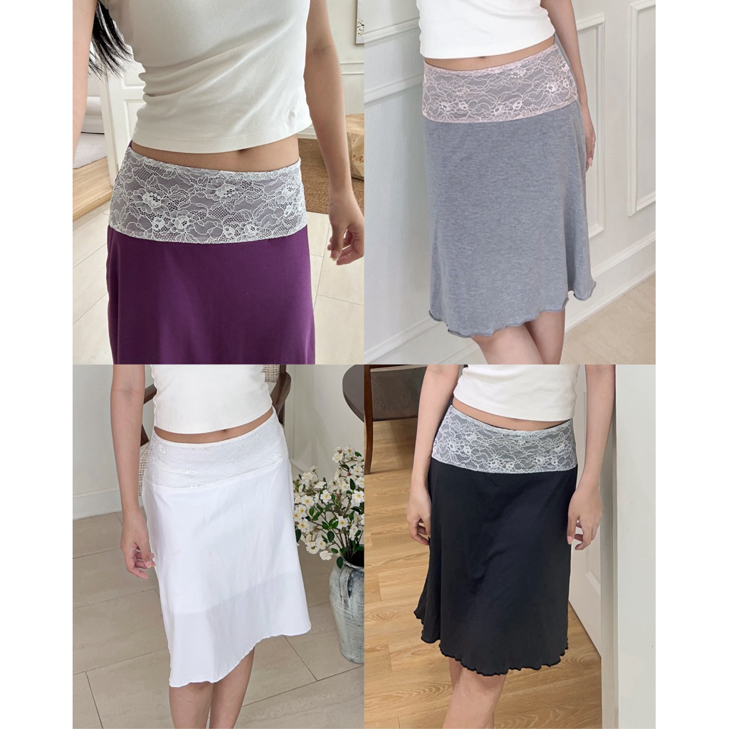 Montra lace midi skirt กระโปรงยาวทรงก้างปลาขอบลูกไม้ (happysummer.bkk)